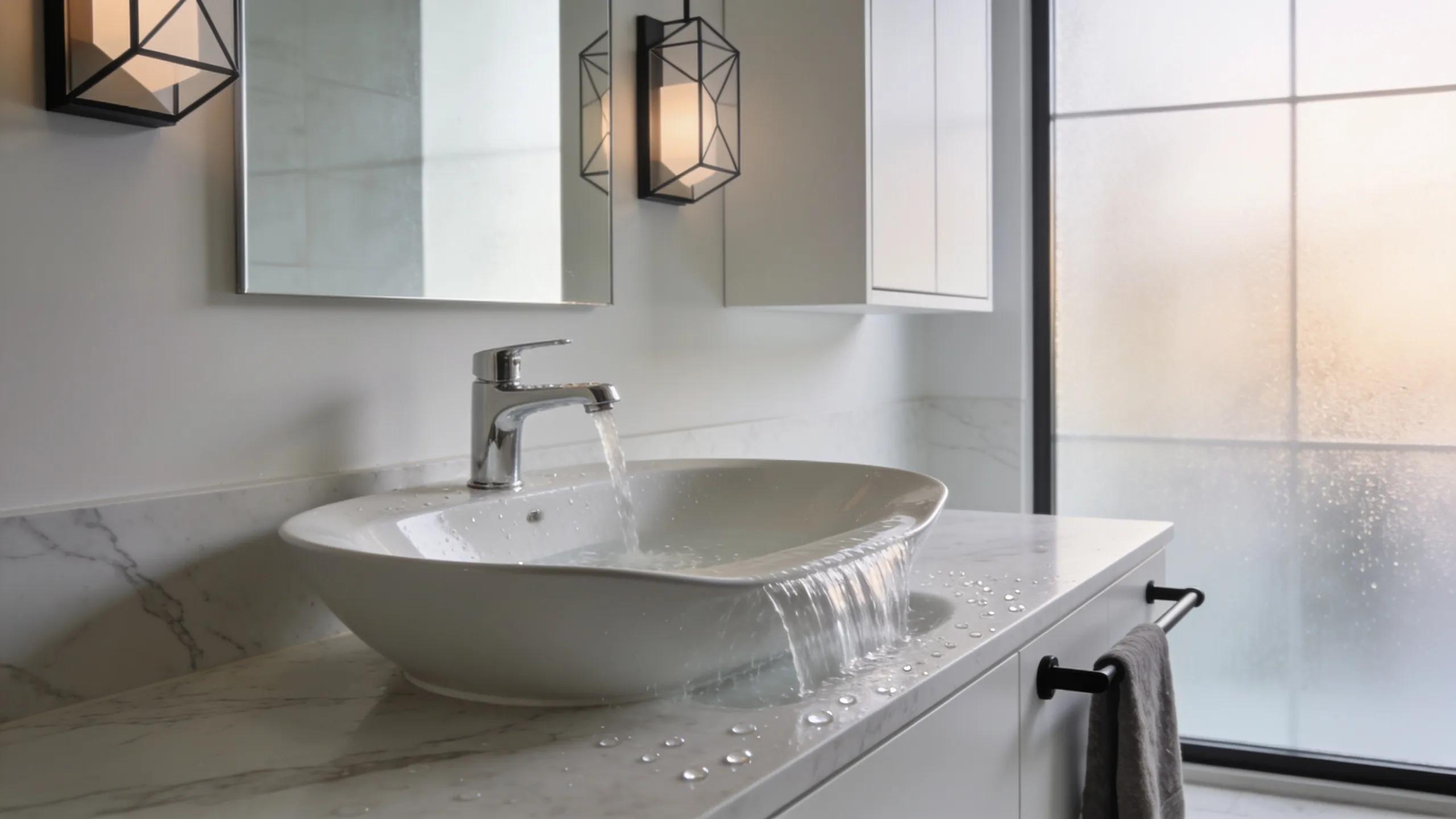 Elegant waterfall sink in a modern Australian bathroom with cascading water flow