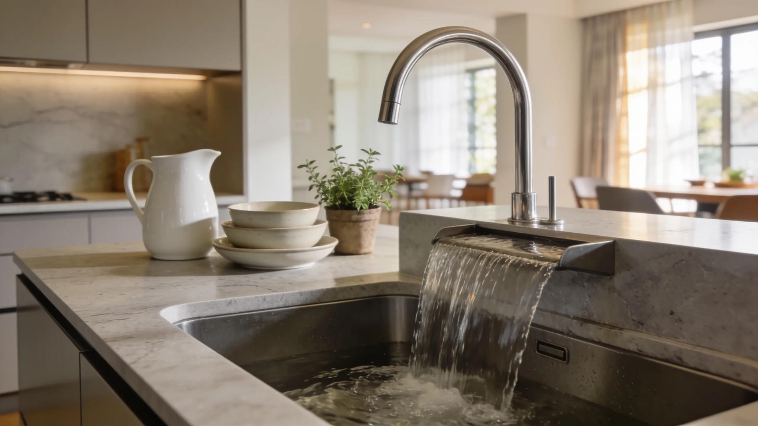 Modern kitchen with a waterfall sink showcasing elegance and functionality
