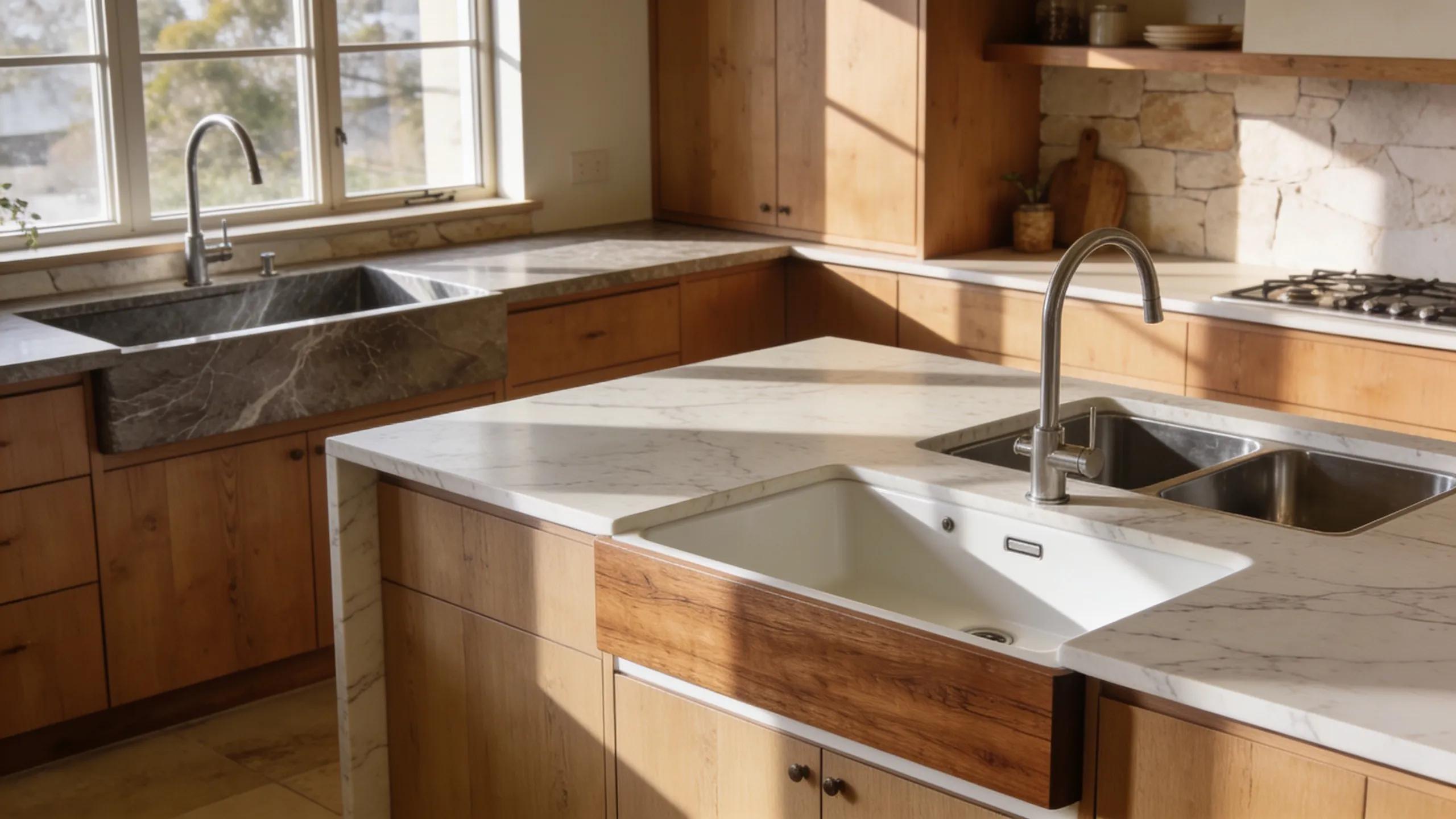 Stunning kitchen sinks including waterfall, farmhouse, and undermount styles in an Australian home setting