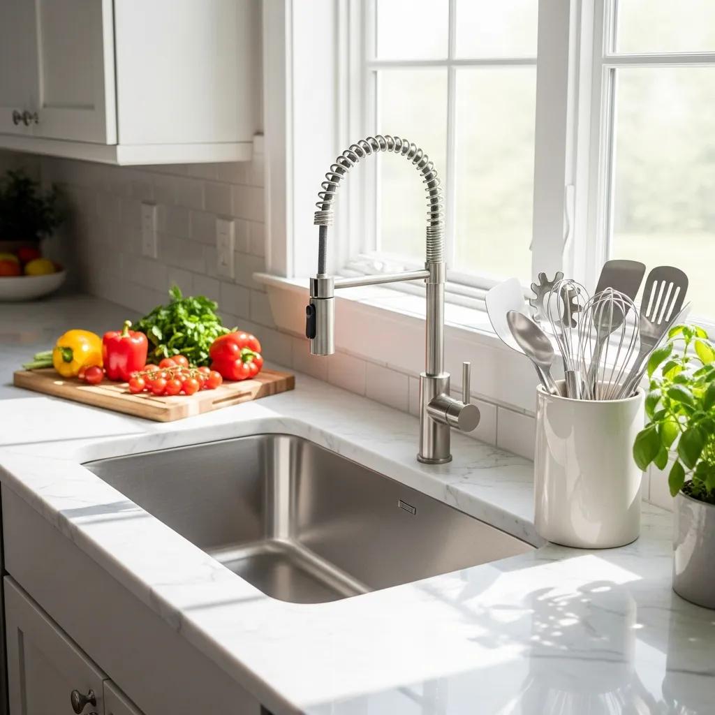 Stylish modern kitchen with a premium stainless steel sink and elegant decor