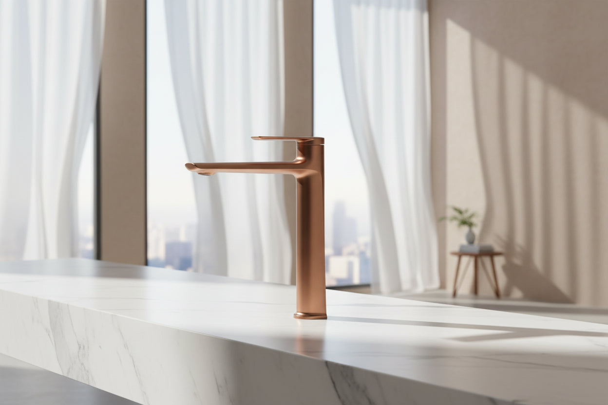 0613LM Matt Rose Gold Tall Basin Mixer Tap