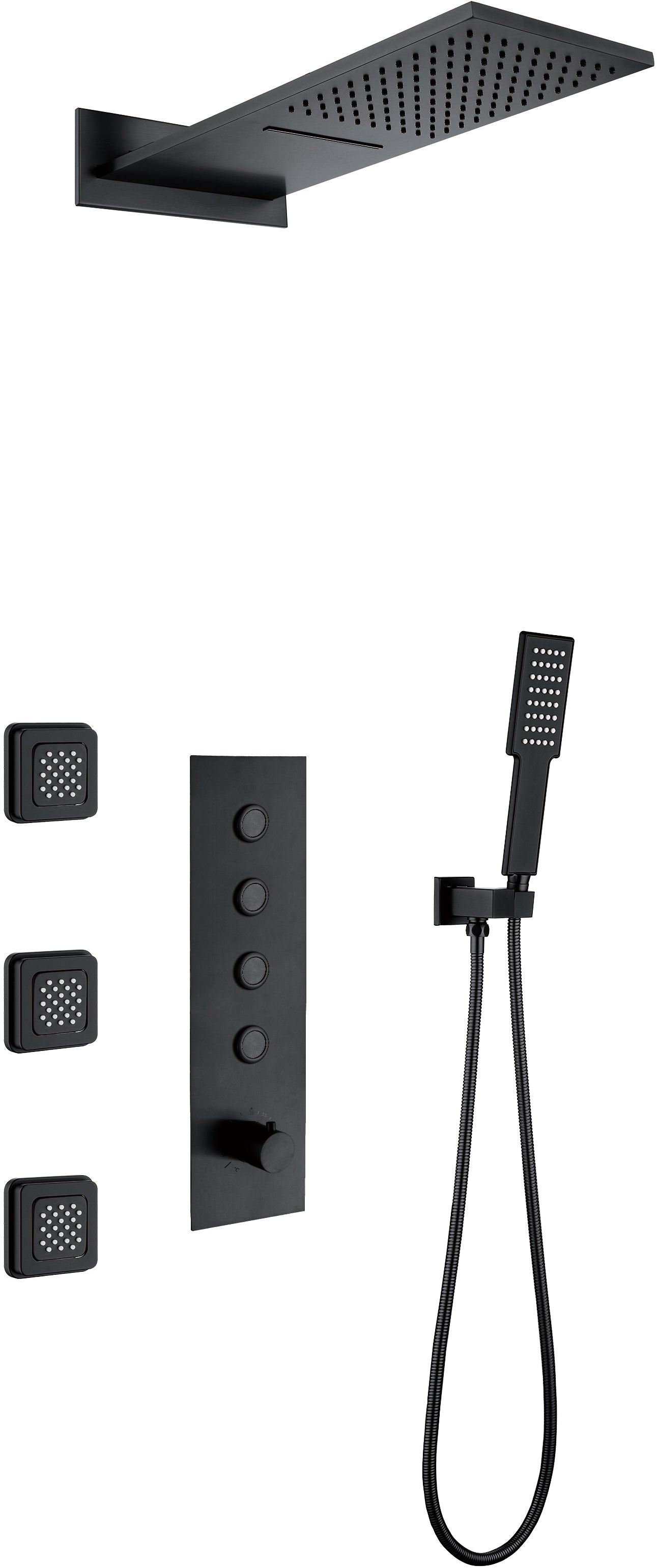 3AH4B092J4-H Three Function Black Square Shower head with Handheld shower set