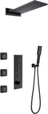 3AH4B092J4-H Three Function Black Square Shower head with Handheld shower set