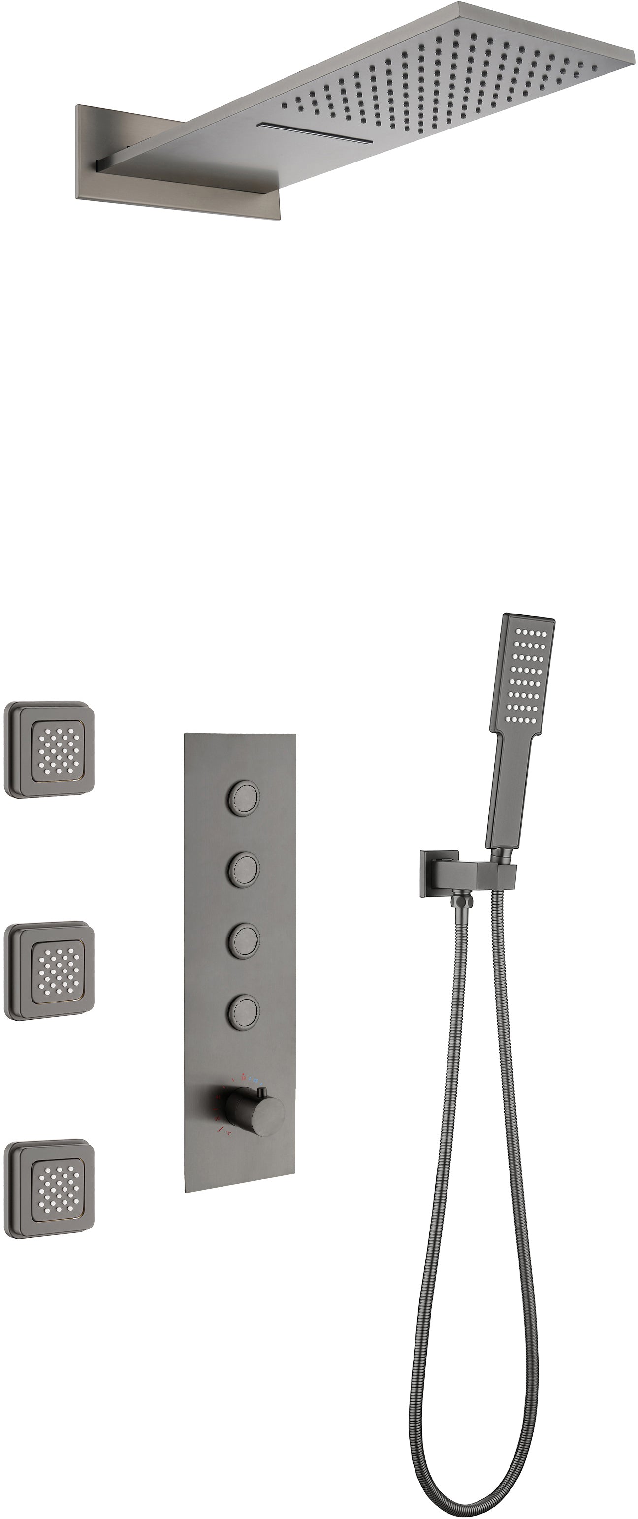 3AH4B092J4-Q Three Function Matt Grey Shower head with Handheld shower set