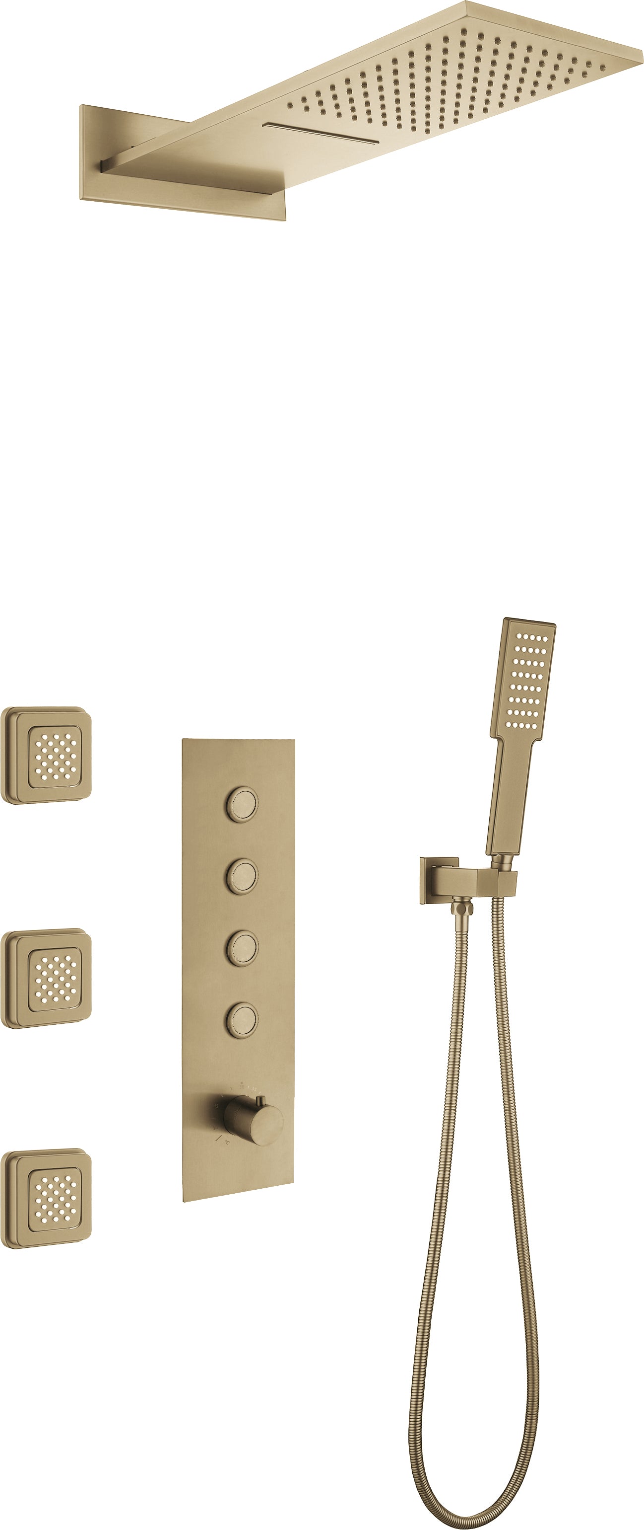 3AH4B092J4-J Three Function Brushed Gold Square shower head with Handheld shower set