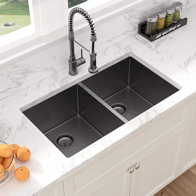 9743 Nano Black Undermount Double Bowl Stainless Steel Kitchen Sink