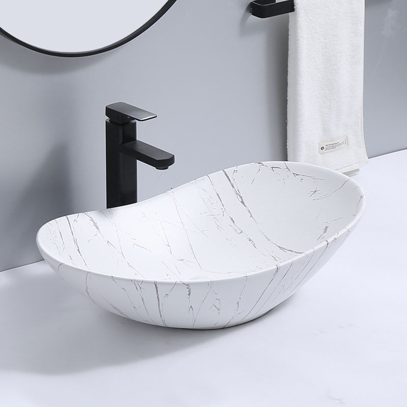 9497C P-161 White marble with artistic effect Ceramic Basin
