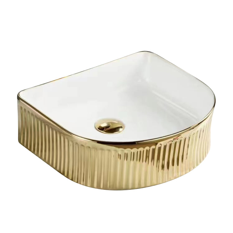 9661 E-224 Glossy White & Gold Arch Shape Ceramic Basin