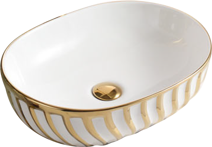 9795 E-565 Art white & Gold Ceramic Basin