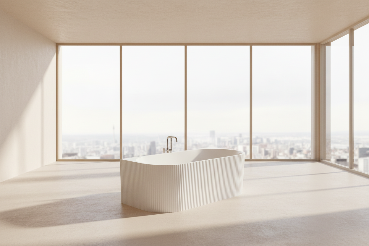 AM-006C Glossy white Fluted Corner Freestanding Bathtub