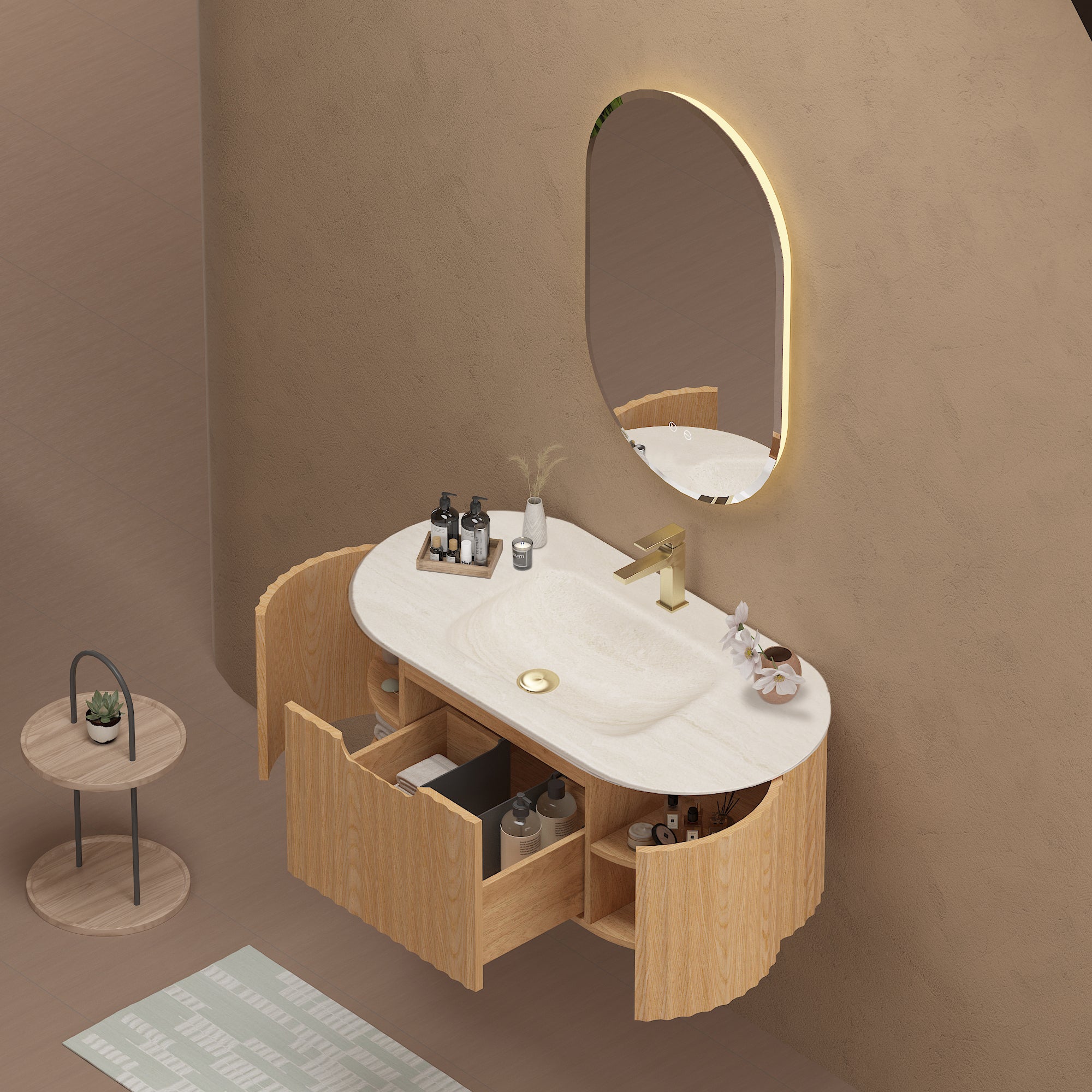 AS813046A-1000 Apollo Vanity roman seal sintered stone integratred basin