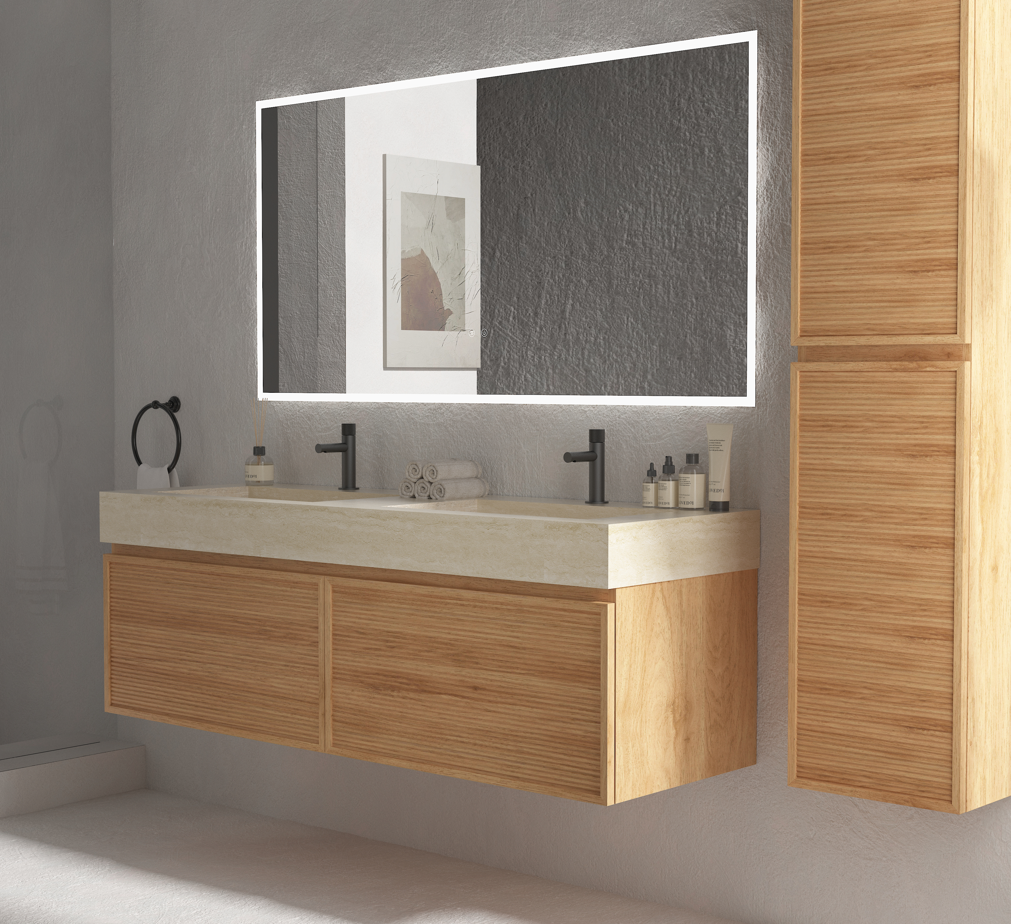 KL813026 1500 Apollo Vanity Travertine sintered stone basin