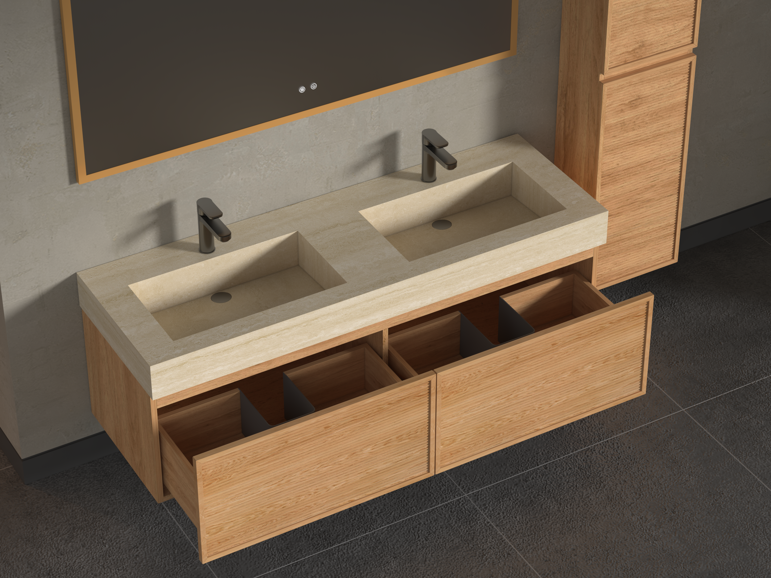 KL813026 1500 Apollo Vanity Travertine sintered stone basin