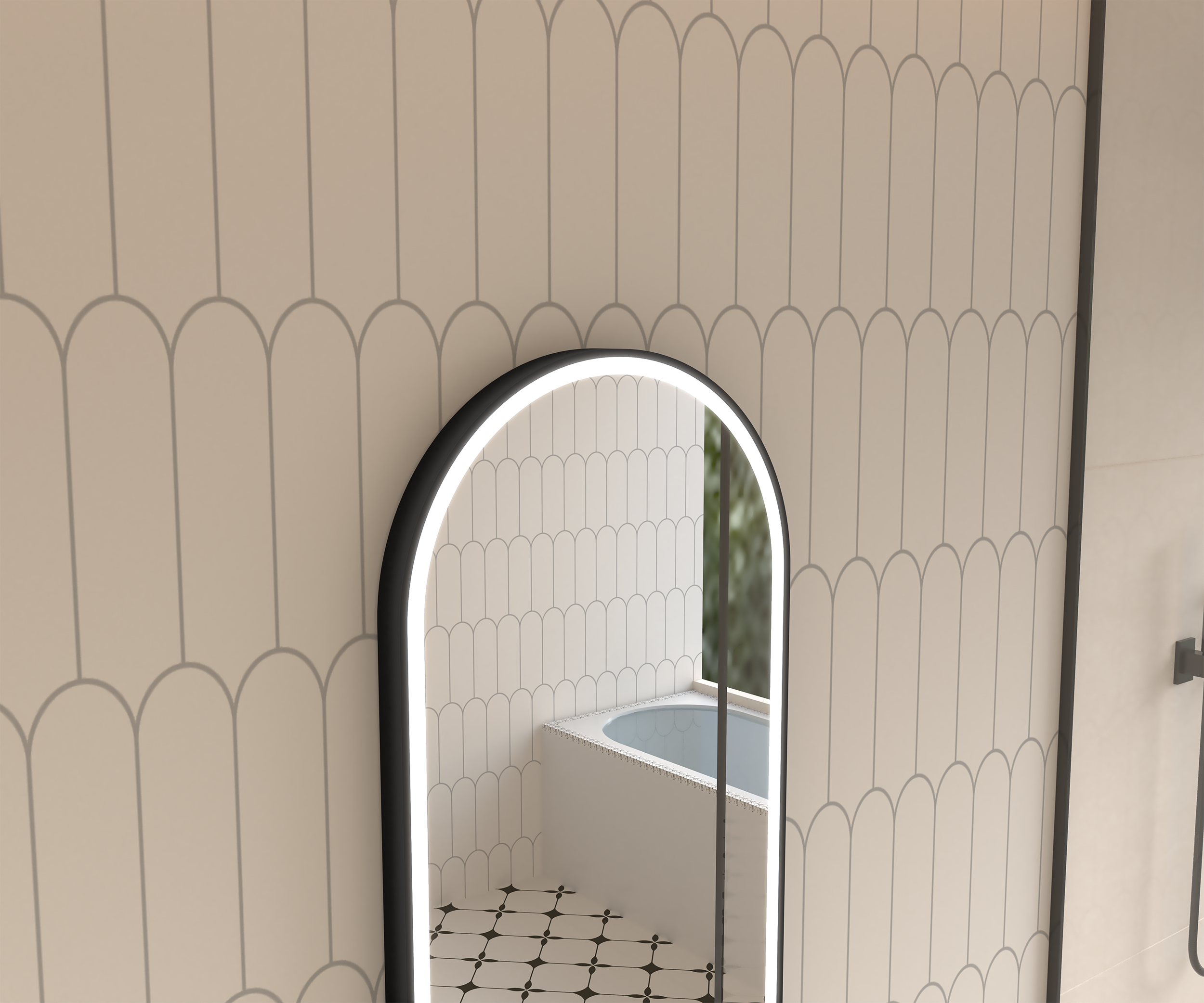 KL922177-Apollo Arch Shape  BLACK FRAME LED MIRROR With Defog Pad