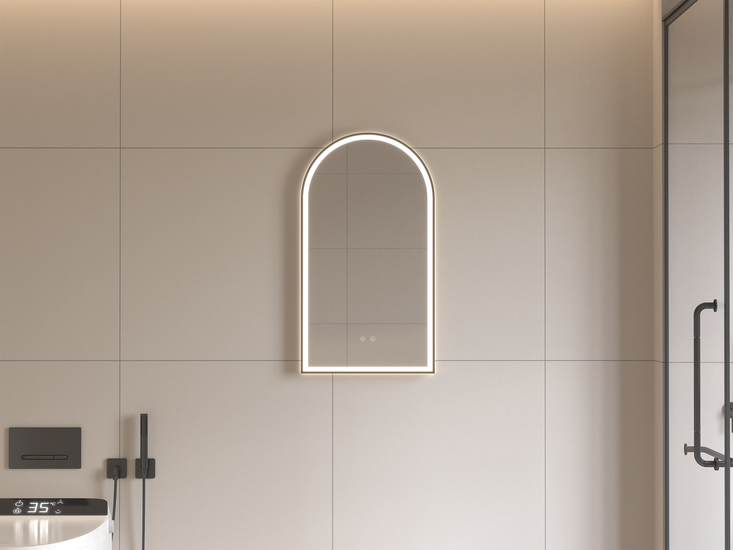 KL922177-Apollo Arch Shape  BRUSHED GOLD FRAME LED MIRROR With Defog Pad