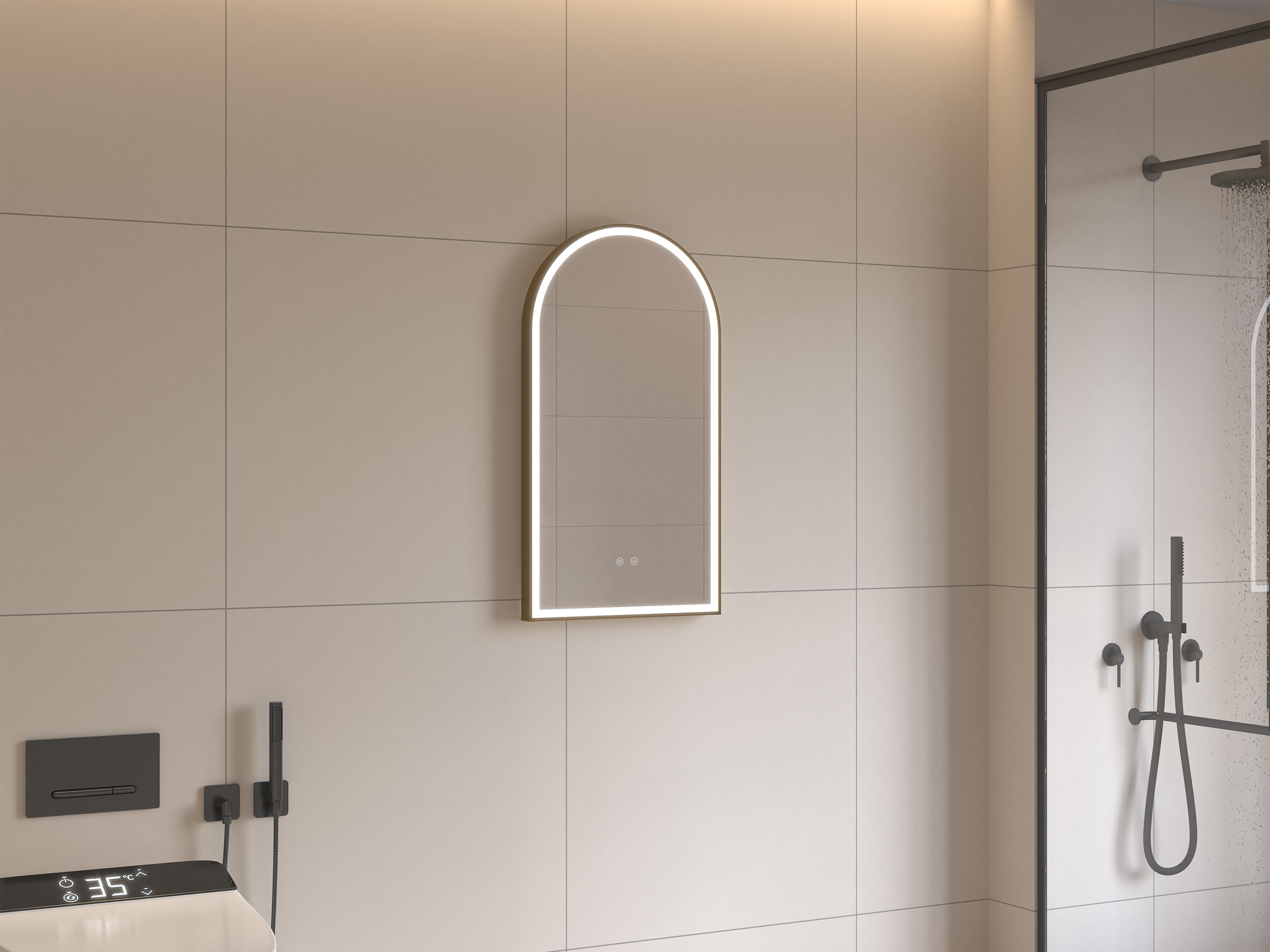 KL922177-Apollo Arch Shape  BRUSHED GOLD FRAME LED MIRROR With Defog Pad