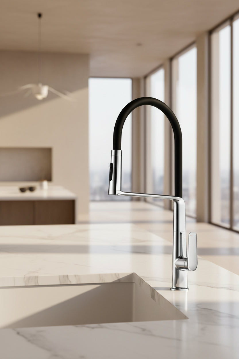 0604 Chrome Single Handle Pull-out kitchen mixer