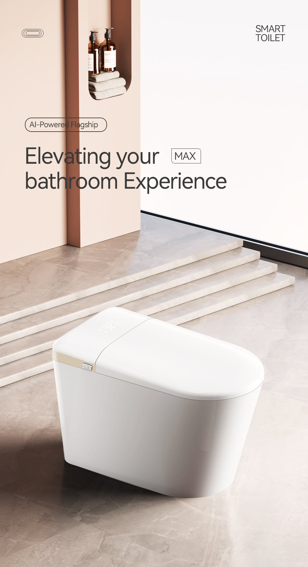 U8 Apollo Smart Toilet Bidet with Foam shield, One-piece Tankless, Heated seat, Auto Flush & LED Display