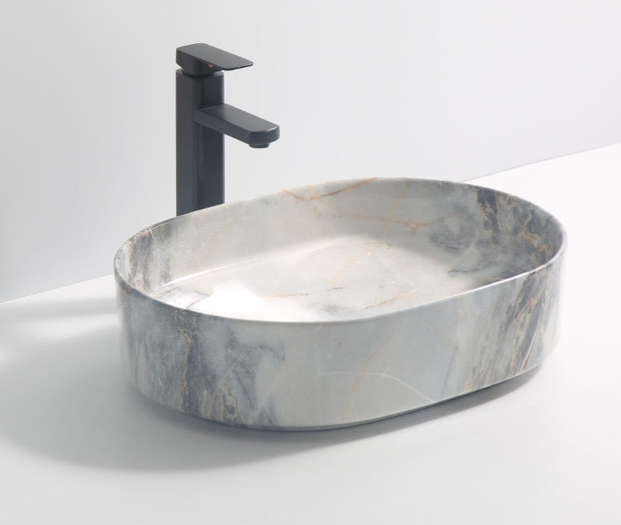 9720A-P146 Grey white Marble with Golden and silver art Ceramic Basin